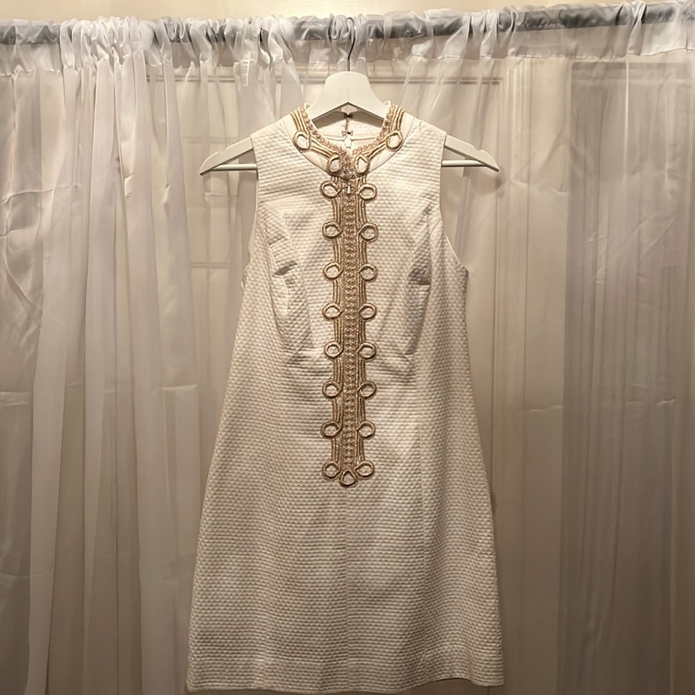 Lilly Pulitzer White with Gold Trim Shift Dress